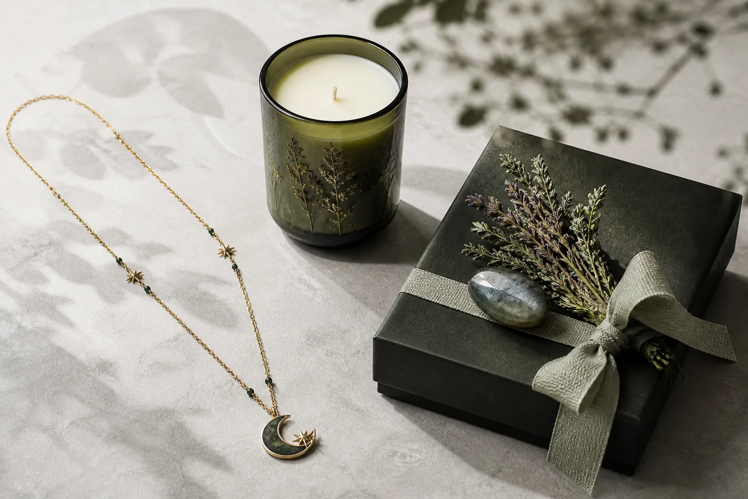 Botanical candle in green glass
